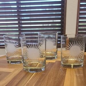 Nieman Marcus Etched Sunburst Glass Tumblers Set of 4